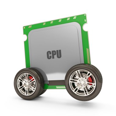 Modern cpu - merkezi işlem birimi beyaz zemin üzerine izole gezici