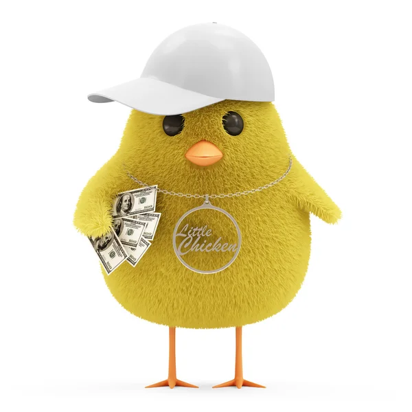Cool Little Chicken with Cap and Money isolated on white background — Stock Photo, Image