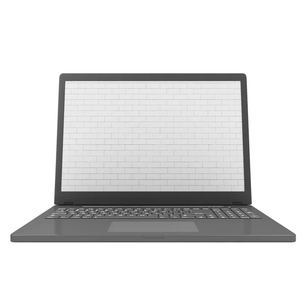 Modern Laptop-val tégla képernyő elszigetelt fehér background. Biztonsági és védelmi koncepció — Stock Fotó