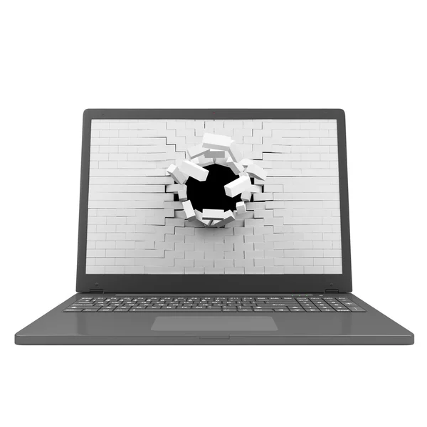 Modern Laptop with Broken Brick Screen isolated on white background — Stock Photo, Image