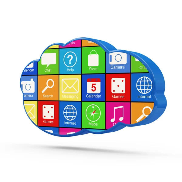 Cloud Computing-Symbol mit Apps auf weißem Hintergrund — Stockfoto