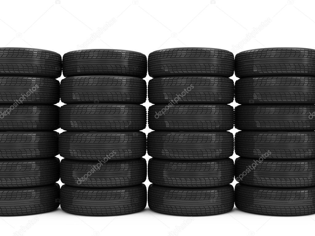 Stack of Car Tires isolated on white background with place for your text