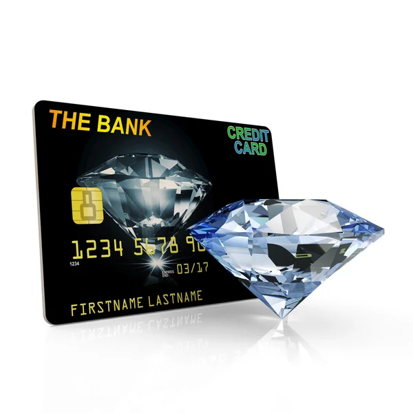 信用卡与孤立在白色背景上的钻石 — 图库照片