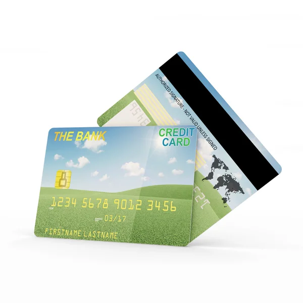 Tarjeta de crédito frontal y trasera aislada sobre fondo blanco — Foto de Stock