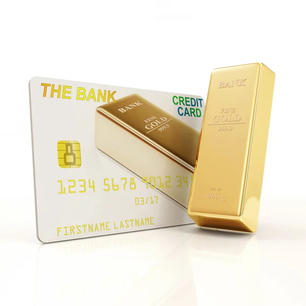 Πιστωτική κάρτα με χρυσή μπαρ που απομονώνονται σε λευκό φόντο — Φωτογραφία Αρχείου