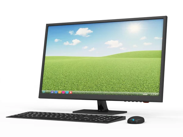 Moderne desktopcomputer geïsoleerd op witte achtergrond — Stockfoto