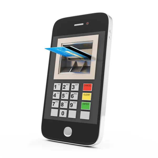 Kreditkarte und Smartphone isoliert auf weißem Hintergrund. Mobile Banking-Konzept — Stockfoto