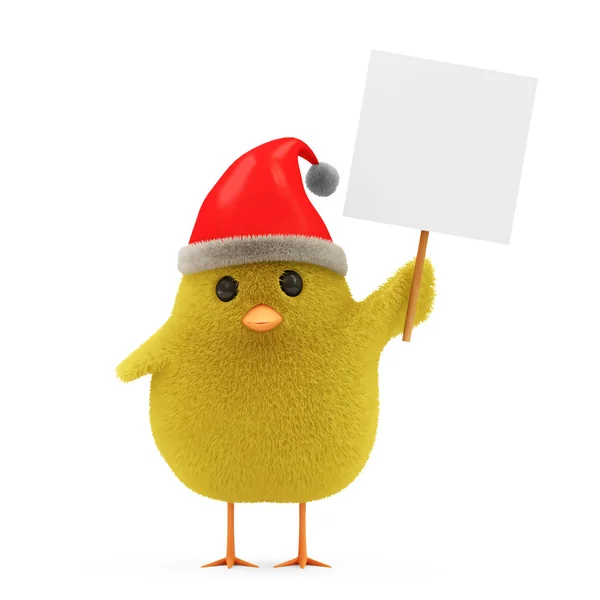 Little Chicken Santa con tablero en blanco y sombrero aislado sobre fondo blanco —  Fotos de Stock