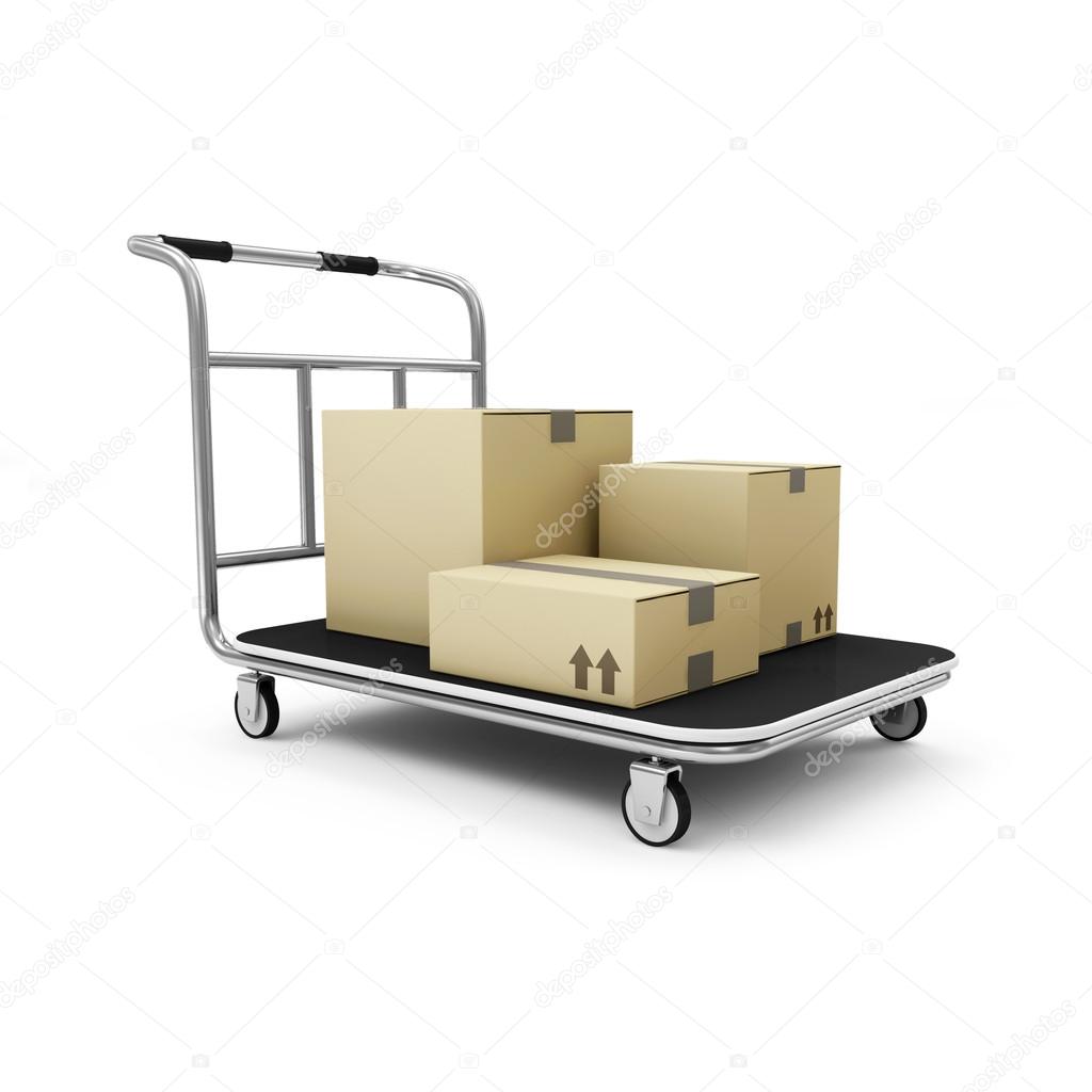 Hand truck with a boxes isolated on white background