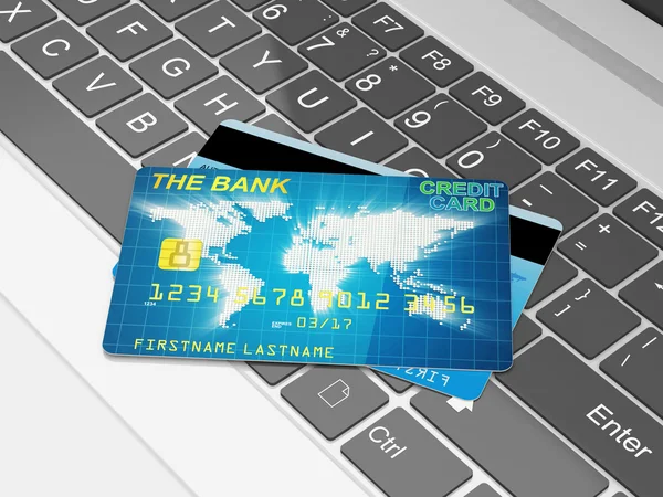 Ilustração close-up de Laptop moderno e cartões de crédito . — Fotografia de Stock