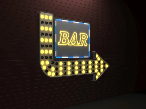 3d иллюстрация светящейся стрелки знак бар и лампочки вокруг — стоковое фото