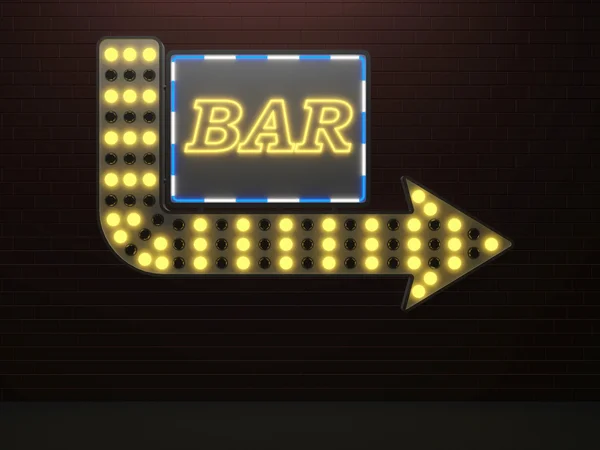3d illustration of illuminated arrow sign bar and light bulbs surround — Stock Photo, Image