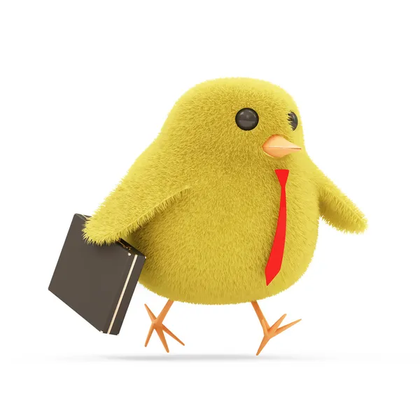 Little Chicken Goes for a Work with a Suitcase — Stock Photo, Image