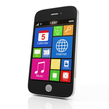 izole beyaz zemin üzerine siyah dokunmatik ekran smartphone