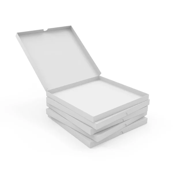 Kupie z pudełek po pizzy otwarty na białym tle — Zdjęcie stockowe