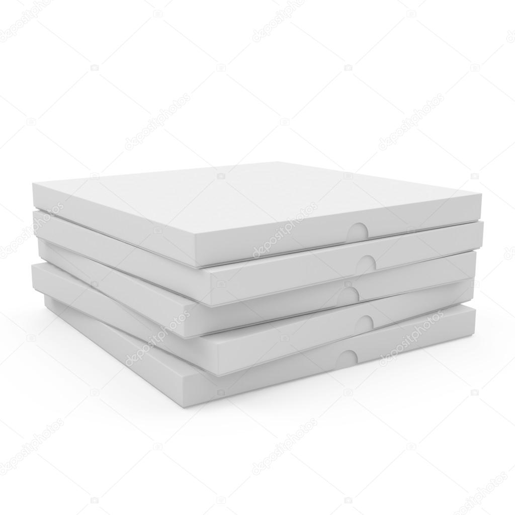 Heap of pizza boxes isolated on white background