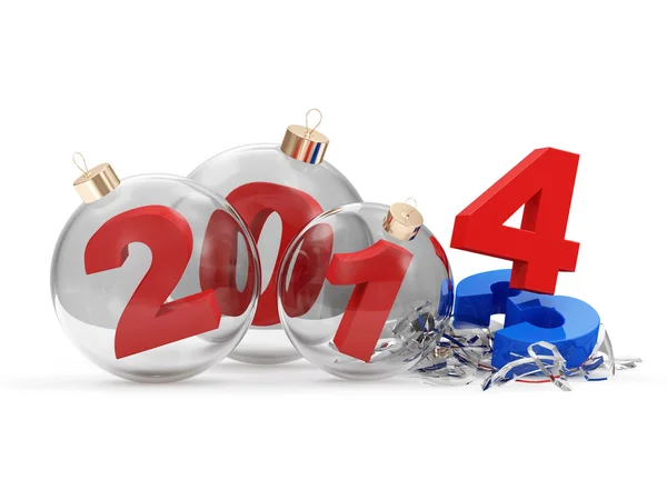 圣诞玻璃球 2014年的概念性表示图孤立的白色背景上 — 图库照片