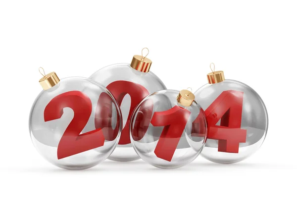 Скляні різдвяні кульки 2014 ізольовані на білому тлі — стокове фото