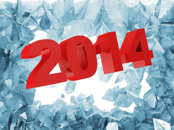 Nytt år 2014 bryta igenom från ice wall — Stockfoto