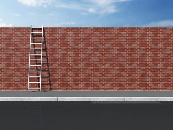 Лестница на кирпичной стене с красивым небом позади — стоковое фото
