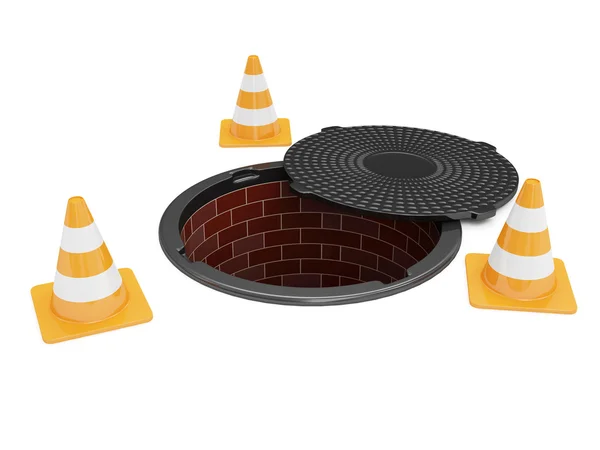 Street Manhole Under Construction — Stock Photo, Image