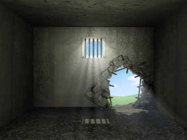 Old Grunge Prison Interior with Broken Concrete Wall clipart