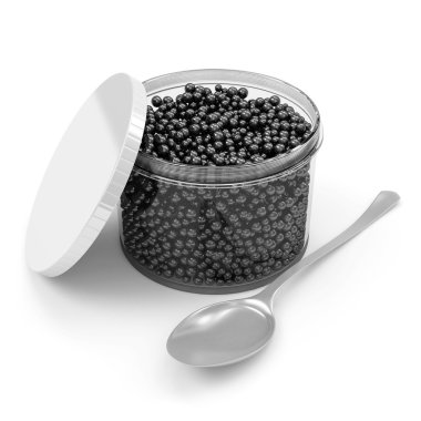bir kaşık ile cam siyah havyar