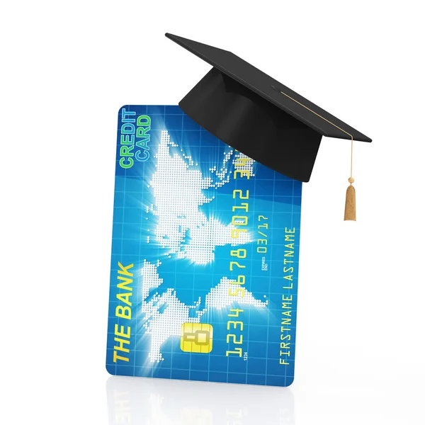 Kreditkarte mit Graduiertencap — Stockfoto