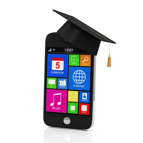 Smartphone de pantalla táctil con casquillo de graduación — Foto de Stock