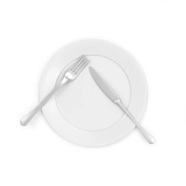 Assiette avec fourchette et couteau — Photo