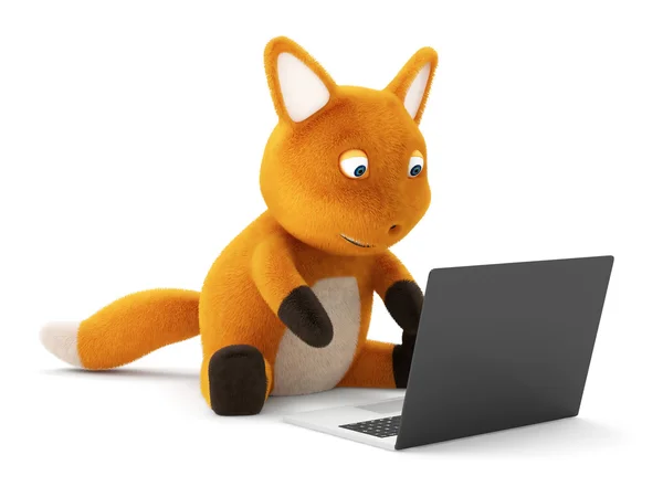 Fox met laptop — Stockfoto