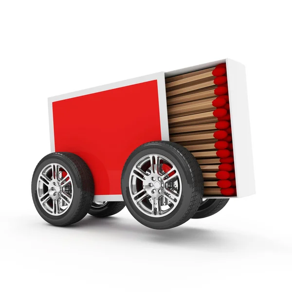 Caja de cerillas roja sobre ruedas —  Fotos de Stock