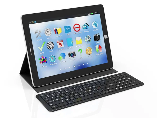 Touchscreen-Smartphone am Stand mit Tastatur — Stockfoto