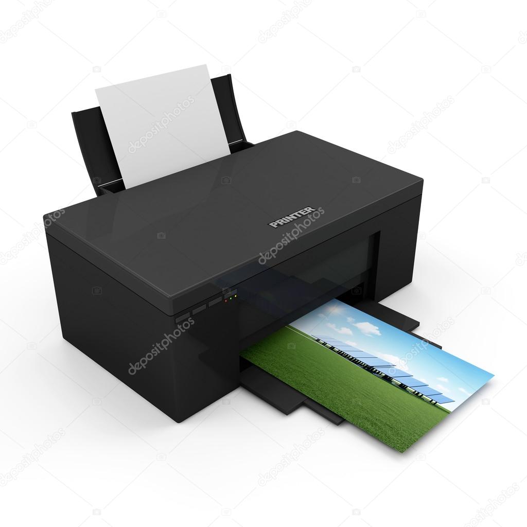 Modern Printer with Blank Paper and Printing Photo