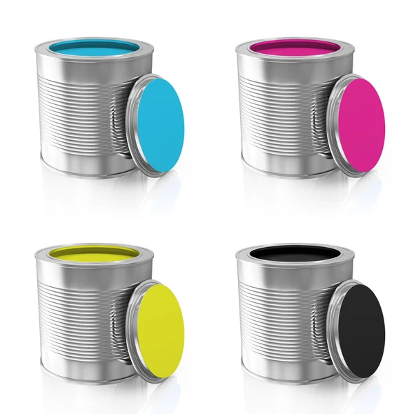 Download Latas de metal para pintura | Latas con pintura de color plata y negro — Foto de stock © alexlmx ...