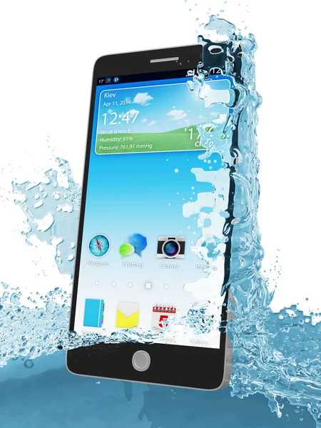 Teléfono inteligente impermeable de la pantalla táctil en agua — Foto de Stock
