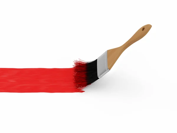 Pennello con pennellata rossa — Foto Stock