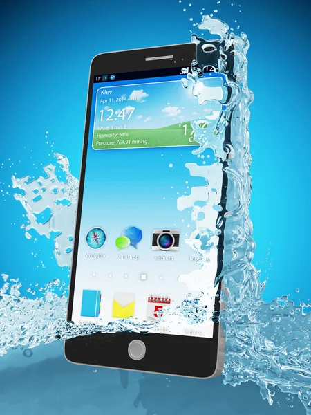 Vodotěsné dotykový chytrý telefon ve vodě — Stock fotografie