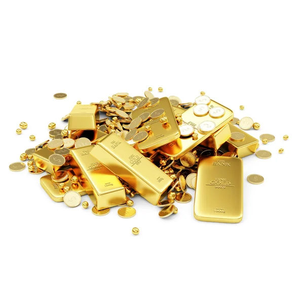 Barras de oro y monedas —  Fotos de Stock