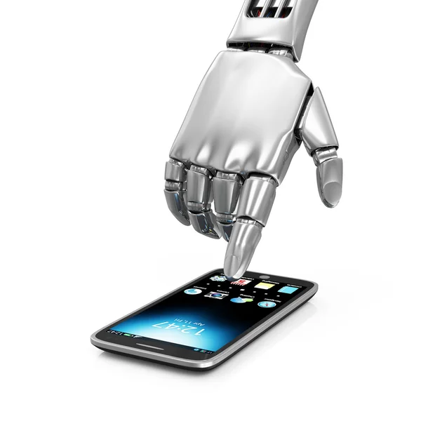 Smartphone und Roboterhand — Stockfoto