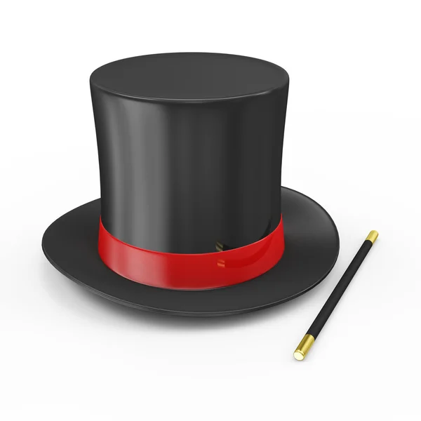 Magic Hat   and Magician Wand — Stock Photo, Image