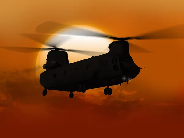 Chinook flying from sun — Stock Photo, Image