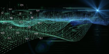 Soyut teknoloji arka planında çokgen teknoloji ızgarası ve spot etkisi var. Analitik veri algoritmaları. Kuantum konsepti. Büyük Data. İş, bilim ve teknoloji afişi.