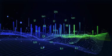 Soyut teknoloji arka planı, çokgen teknoloji ızgarası ve karanlıkta bulanık çizgiler. Analitik veri algoritmaları. Konsept hesaplanıyor. İş, bilim ve teknoloji afişi. Büyük Veri.