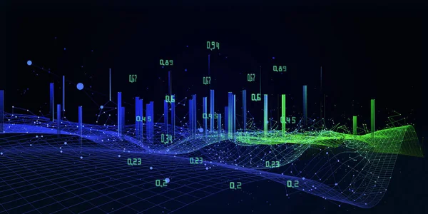 Soyut teknoloji arka planı, çokgen teknoloji ızgarası ve karanlıkta bulanık çizgiler. Analitik veri algoritmaları. Konsept hesaplanıyor. İş, bilim ve teknoloji afişi. Büyük Veri.