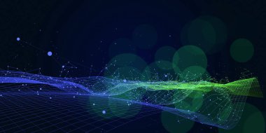 Renk ızgaralı soyut arkaplan ve koyu mavi üzerine bokeh. Analitik algoritmalar. Konsept hesaplanıyor. İş, bilim ve teknoloji afişi. 
