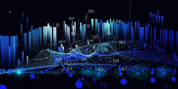 Soyut teknoloji arka planı, çokgen şebeke ve siyahla ilgili veriler. Analitik veri algoritmaları. Büyük Data. Kuantum konsepti. İş, bilim ve teknoloji afişi.