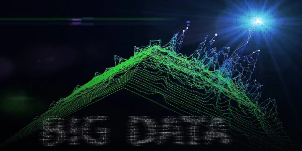 多角形のダイアグラムグリッドと暗い上の光効果を持つ抽象技術の背景 分析データアルゴリズム コンピューティングの概念 ビッグデータ ビジネス 科学技術のバナー — ストック写真