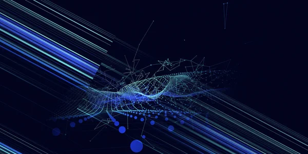 多角形のノイズグリッドと暗い上のぼやけた線を持つ抽象技術の背景 分析データアルゴリズム 量子概念 ビジネス 科学技術のためのバナー ビッグデータ — ストック写真