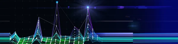 暗い上の色線と抽象技術の背景 分析デジタルアルゴリズムの視覚的なプレゼンテーション コンピューティングの概念 ビッグデータ ビジネス 科学技術のバナー — ストック写真